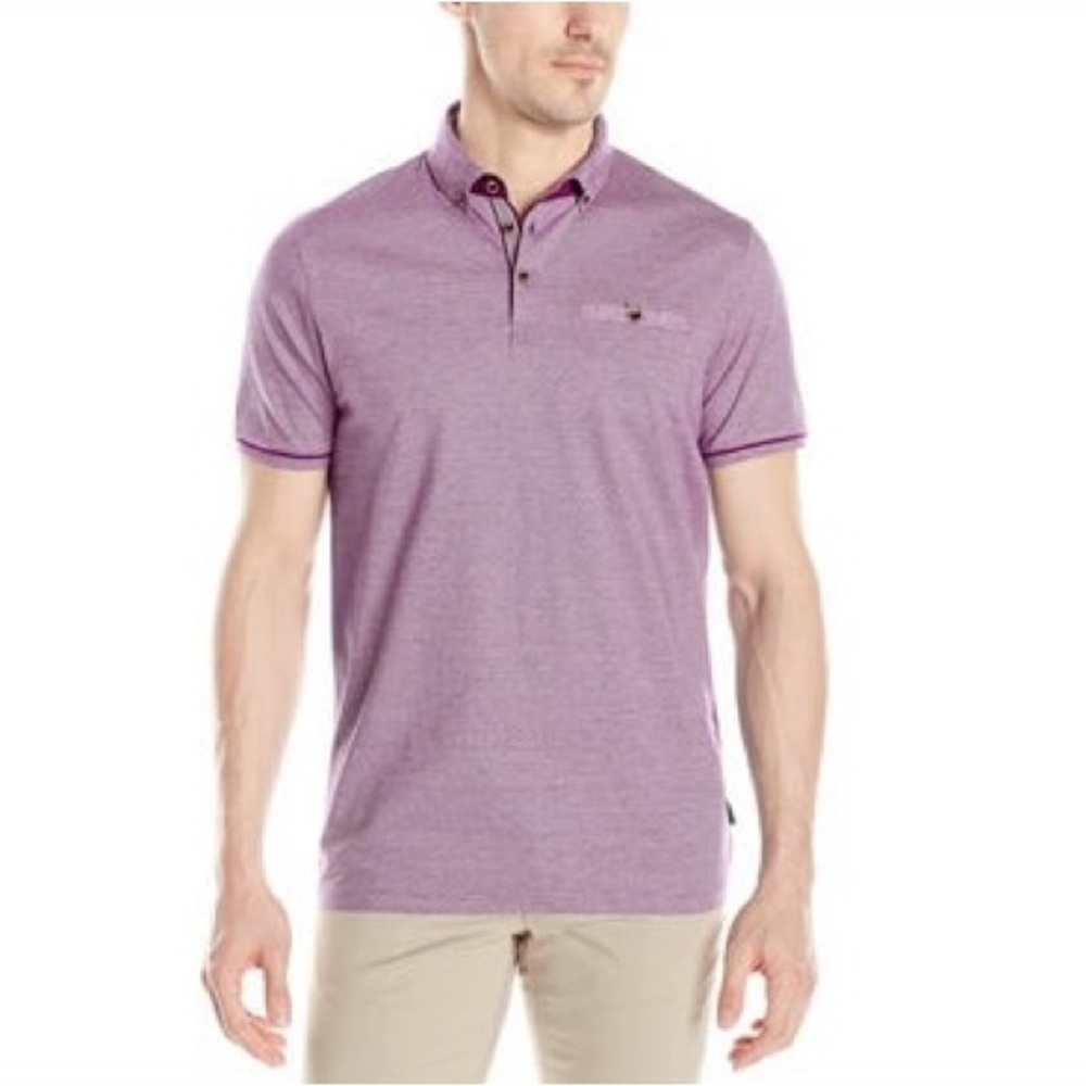 Ted Baker London Trynor Linen Collar Stripe Short-Sleeve Polo Purple Size 5/XL